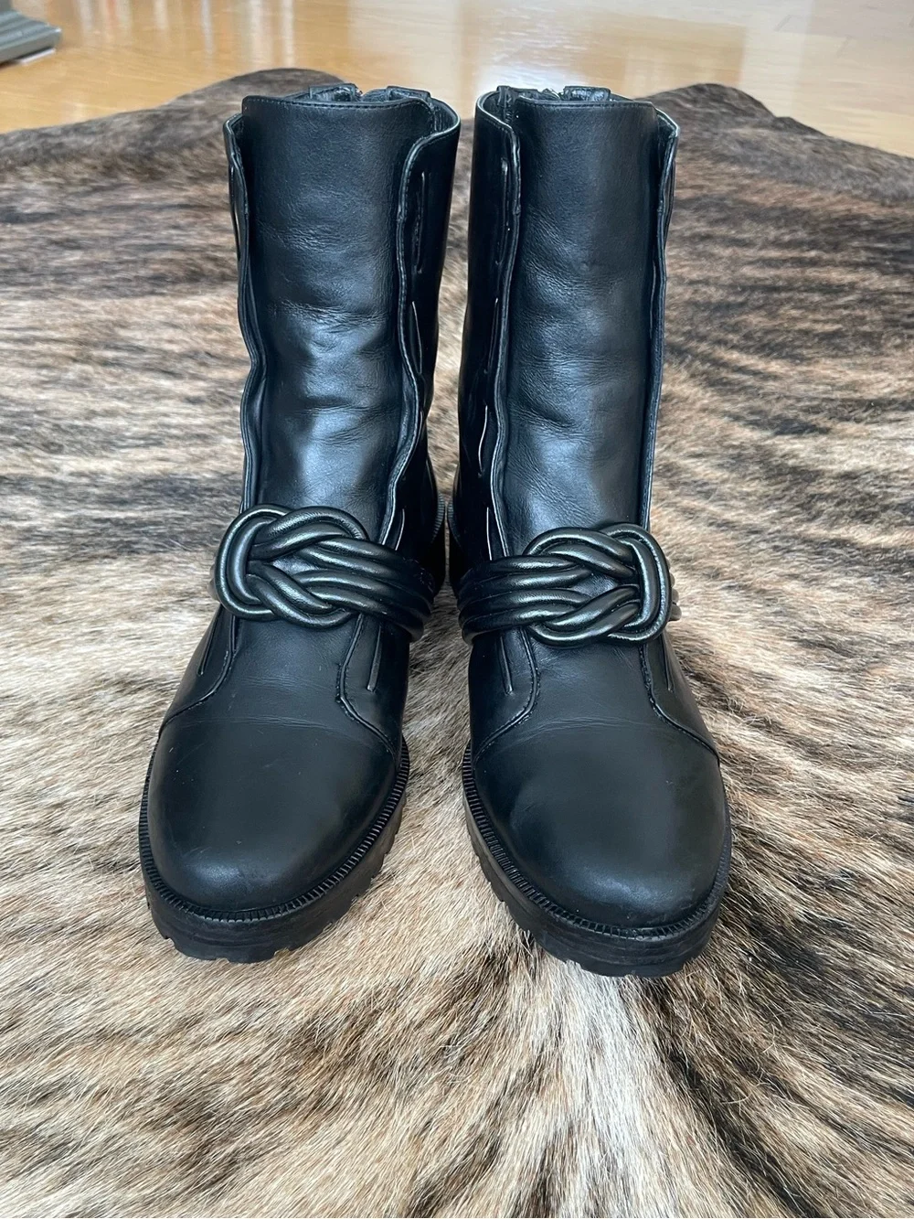 Alexandre Birman Black Signature Knot Combat Boots 39.5 / 8.5